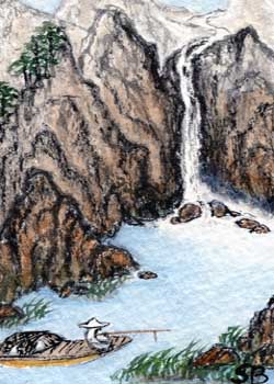 "Fishing Near The Falls" by Sam Berta, Wauwatosa WI - Watercolor & Ink (NFS)